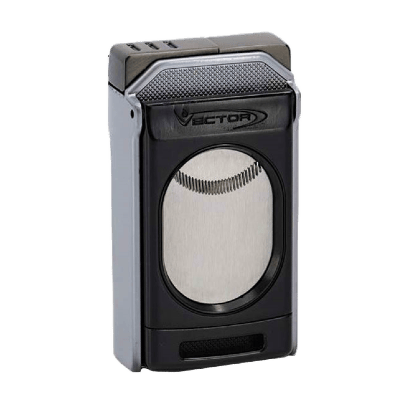 Jet Flame Lighter with Vector Switch Cigar Cutter W/Interchangeable Cutter 1C Chrome Satin