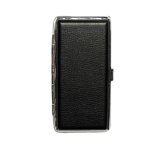 Portasigarette Slim in Acciaio con Rivestimento in Pelle Nera