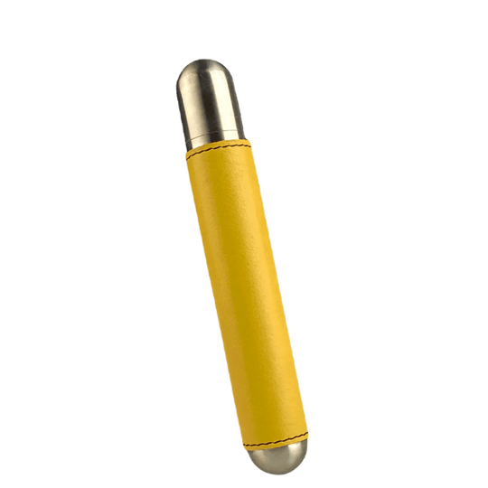 Custodia Singola in Acciaio Satinato e Pelle Gialla