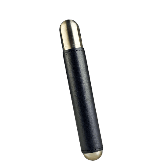 Custodia Singola in Acciaio Satinato e Pelle Nera