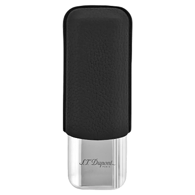 Portasigari in Pelle Nera Martellata e Cromo